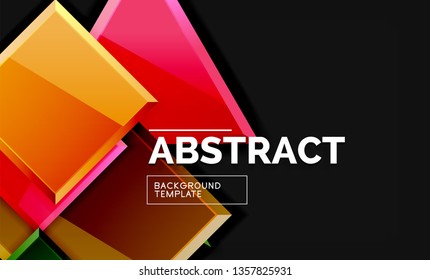 Glossy mosaic style geometric shapes - squares and triangles on black. Vector illustration