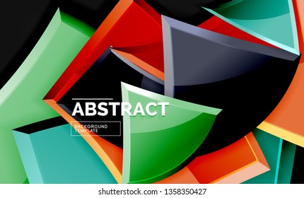 Glossy mosaic style geometric shapes - squares and triangles on black. Vector illustration