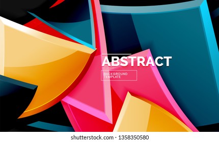 Glossy mosaic style geometric shapes - squares and triangles on black. Vector illustration