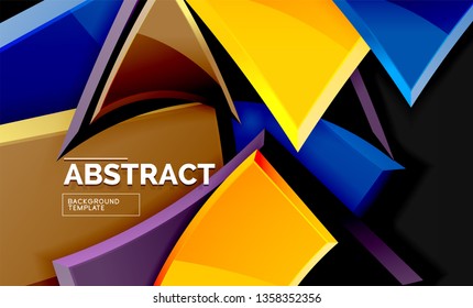 Glossy mosaic style geometric shapes - squares and triangles on black. Vector illustration