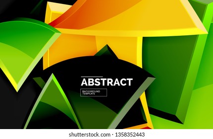 Glossy mosaic style geometric shapes - squares and triangles on black. Vector illustration