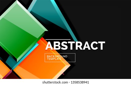 Glossy mosaic style geometric shapes - squares and triangles on black. Vector illustration