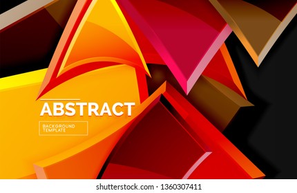 Glossy mosaic style geometric shapes - squares and triangles on black. Vector illustration