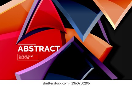 Glossy mosaic style geometric shapes - squares and triangles on black. Vector illustration