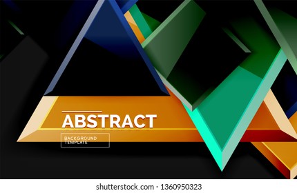 Glossy mosaic style geometric shapes - squares and triangles on black. Vector illustration