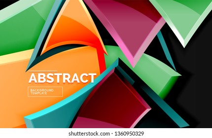 Glossy mosaic style geometric shapes - squares and triangles on black. Vector illustration