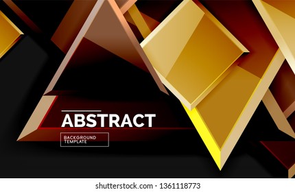 Glossy mosaic style geometric shapes - squares and triangles on black. Vector illustration