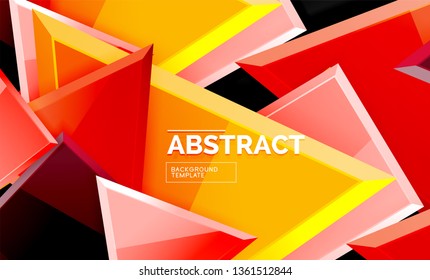 Glossy mosaic style geometric shapes - squares and triangles on black. Vector illustration