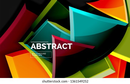 Glossy mosaic style geometric shapes - squares and triangles on black. Vector illustration
