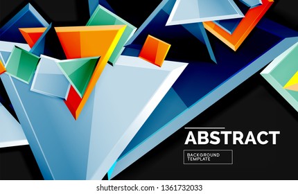 Glossy mosaic style geometric shapes - squares and triangles on black. Vector illustration