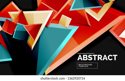 Glossy mosaic style geometric shapes - squares and triangles on black. Vector illustration