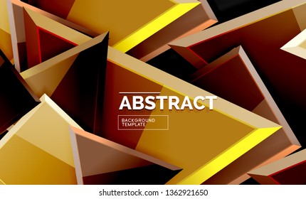 Glossy mosaic style geometric shapes - squares and triangles on black. Vector illustration