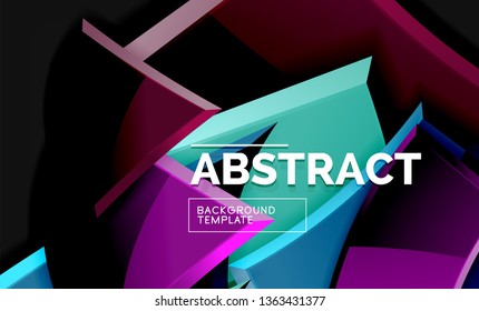 Glossy mosaic style geometric shapes - squares and triangles on black. Vector illustration