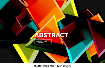 Glossy mosaic style geometric shapes - squares and triangles on black. Vector illustration