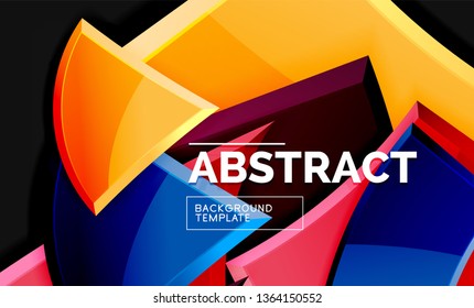 Glossy mosaic style geometric shapes - squares and triangles on black. Vector illustration