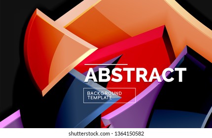 Glossy mosaic style geometric shapes - squares and triangles on black. Vector illustration