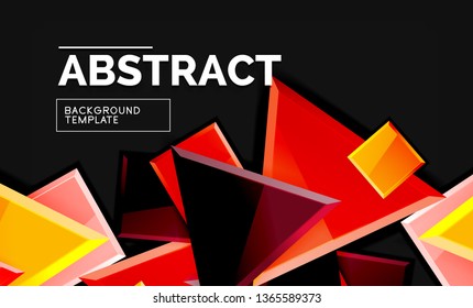 Glossy mosaic style geometric shapes - squares and triangles on black. Vector illustration