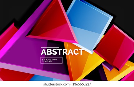 Glossy mosaic style geometric shapes - squares and triangles on black. Vector illustration