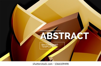 Glossy mosaic style geometric shapes - squares and triangles on black. Vector illustration