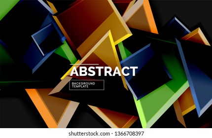 Glossy mosaic style geometric shapes - squares and triangles on black. Vector illustration