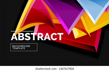 Glossy mosaic style geometric shapes - squares and triangles on black. Vector illustration