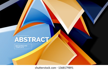 Glossy mosaic style geometric shapes - squares and triangles on black. Vector illustration