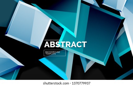 Glossy mosaic style geometric shapes - squares and triangles on black. Vector illustration