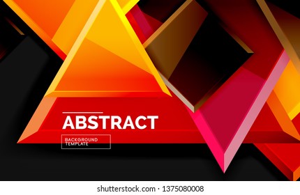 Glossy mosaic style geometric shapes - squares and triangles on black. Vector illustration