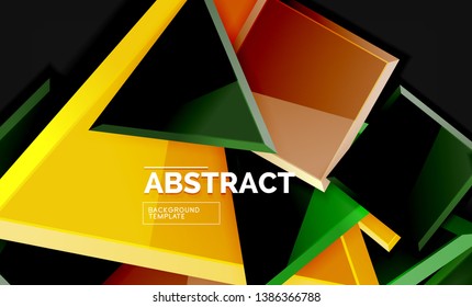 Glossy mosaic style geometric shapes - squares and triangles on black. Vector illustration