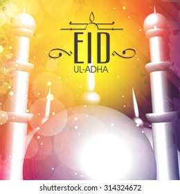 Mezquita brillante con fondo colorido para el Festival Islámico de Sacrificio, celebración de Eid-Ul-Adha.