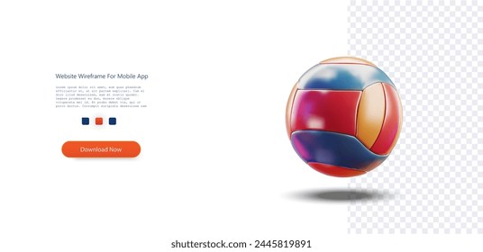 Glossy Multicolored Volleyball Isolated on Transparent Background. A vibrant, glossy volleyball with a reflective surface, rendered in 3D, floating against a transparent backdrop. Vector