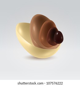 Glossy multilayered chocolate shells in motion abstract background