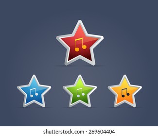 Glossy Music Note Icon/Button in Star Frame