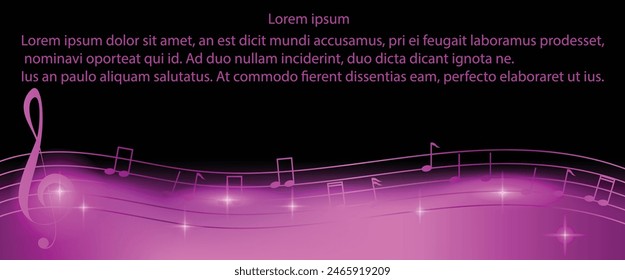 Glossy Musical Notes Background in Purple on Black Copy Space. Music and composing concept vector art