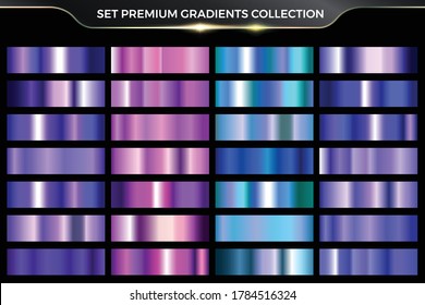 Glossy neon shiny metallic purple gradient colorful set collection