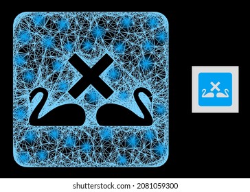 Glossy net mesh divorce swans with glowing spots on a black background. Illuminated vector mesh created from divorce swans glyph, with hatched net and light spots.