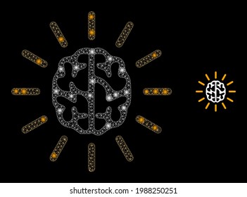 Glossy net mind light with glowing spots. Vector constellation based on mind light icon. Constellation carcass polygonal mind light on a black background.