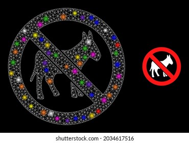 Glossy net stop donkey constellation icon with lightspots. Illuminated vector model based on stop donkey icon. Sparkle frame mesh stop donkey on a black background.