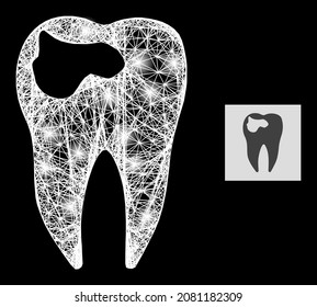 Glossy net tooth caries with glowing spots on a black background. Light vector constellation based on tooth caries symbol, with irregular network and light spots.