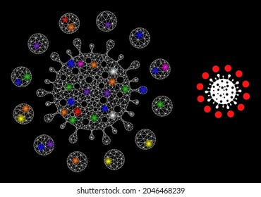 Glossy network coronavirus red zone constellation icon with lightspots. Illuminated vector model is created from coronavirus red zone icon.