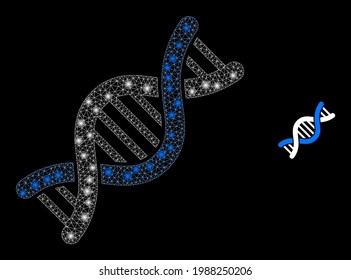 Glossy network genetic molecule with light spots. Vector constellation based on genetic molecule icon. Constellation frame mesh genetic molecule on a black background.