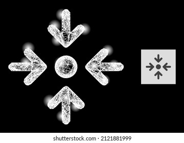 Glossy Netzwerk-Treffpunkt mit Lichtpunkten auf schwarzem Hintergrund. Leichtes Vektormodell auf Basis des Treffpunkt-Bildes, mit unregelmäßigem Netzwerk und Lichtpunkten.
