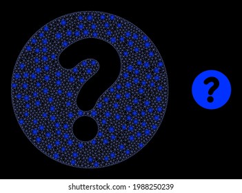 Glossy network query with light spots. Vector carcass generated from query icon. Glossy carcass polygonal query on a black background.