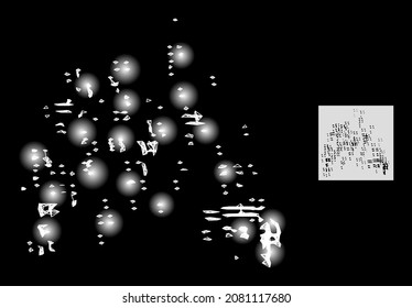 Glossy network sand swarm with lightspots on a black background. Light vector mesh based on sand swarm icon, with intersected network and light spots.