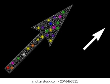 Glossy network sharp arrow constellation icon with light spots. Illuminated vector constellation based on sharp arrow glyph. Sparkle frame polygonal sharp arrow on a black background.