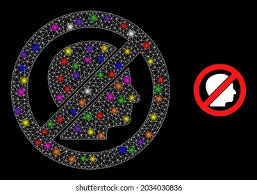 Glossy network stop human constellation icon with lightspots. Illuminated vector constellation based on stop human picture. Sparkle carcass polygonal stop human on a black background.