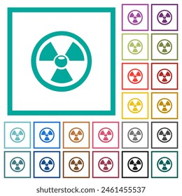 Iconos de color plano de signo nuclear brillante con marcos de cuadrante sobre fondo blanco