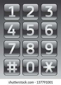 Glossy numbers vector set, black buttons