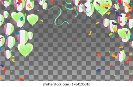 Glossy olive green Flying helium Balloons backdrop with blur effect. Wedding, Birthday and Anniversary Background.