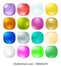 Glossy Opaque square buttons.  Web button set. Vector illustration.